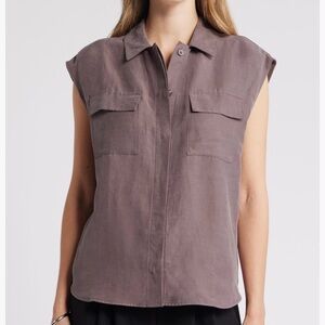 Nordstrom Aubergine Color Sleeveless Button Down Shirt